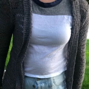 grey cardigan